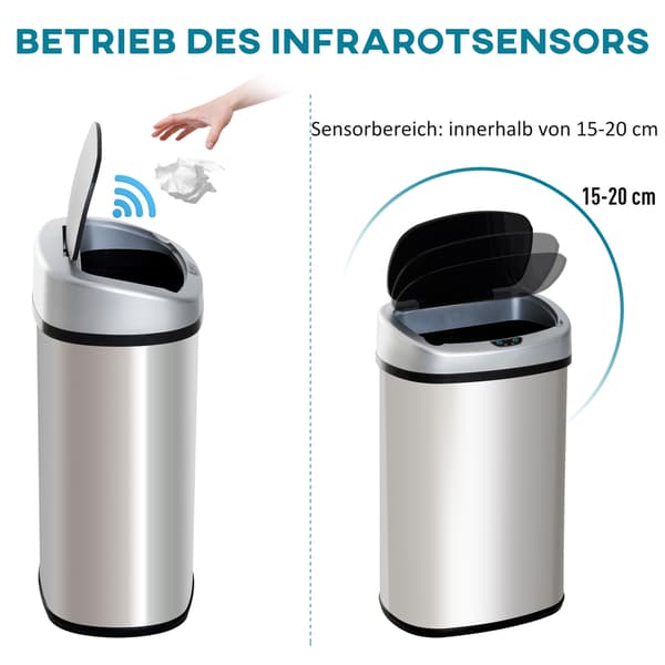 HOMAIRE Sensorpapperskorg 30L i rostfritt stål med rörelsesensor, automatisk öppning, silver Silver