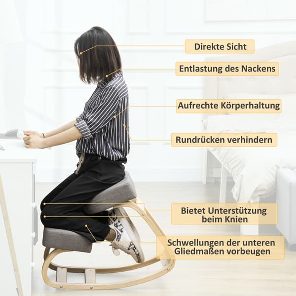 HOMAIRE ergonomisk knästol i björk med grå stoppning, max 120 kg Grå