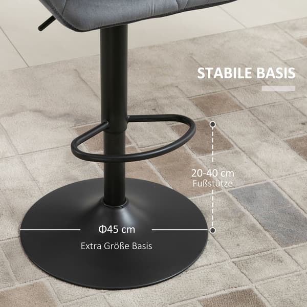 HOMAIRE Barstolar 2-pack, Grå Sammet, Metallram, Justerbar Höjd, 360° Vridbar, Med Ryggstöd Grå