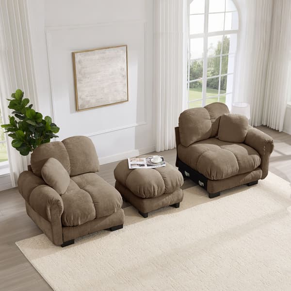 HOMAIRE 2-sits Chenille-soffa med L-form, modulär, elegant design, brun Brun 190 x 149 x 90 cm