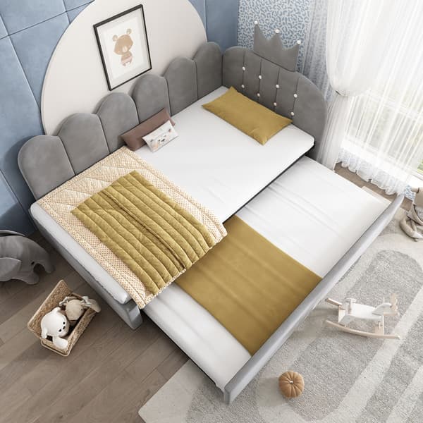 HOMAIRE L-formad bäddsoffa 90x200 cm med utdragbar extrasäng, sammet grå Grå 203 x 98 x 95 cm