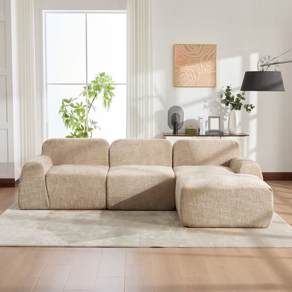 HOMAIRE modulsoffa i chenille med högelastiskt skum, ljus khaki Light Khaki 182.5 x 269.5 x 73 cm