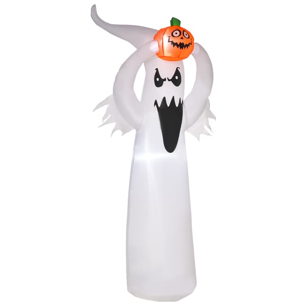 HOMAIRE Halloween uppblåsbart spöke 180 cm med LED-belysning vit och orange i polyester Vit+Orange