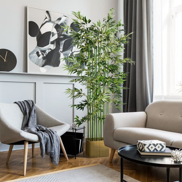 HOMAIRE konstgjord bambu 180 cm, realistisk grön konstväxt i polyester och bambu, lättskött för inomhusbruk Grön