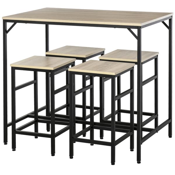 HOMAIRE Bartischset med ståbord och 4 barstolar i ek och stål, 5 delar Ek