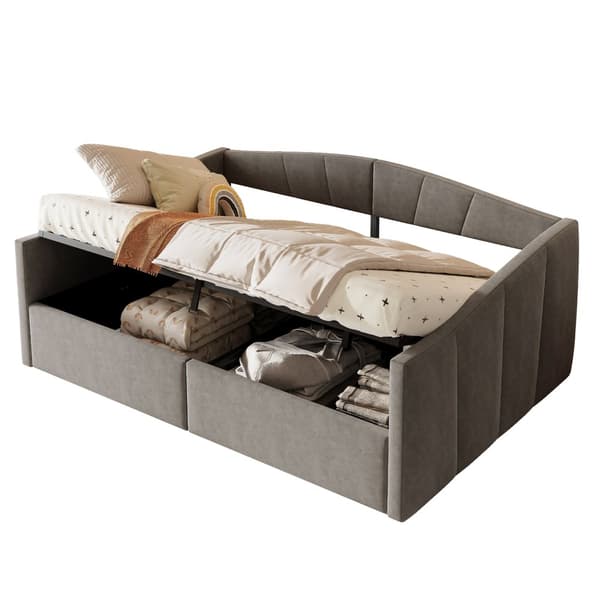 HOMAIRE Multifunktionell stoppad bäddsoffa med hydraulisk förvaring i grå sammet Grå 212 x 145 x 62 cm