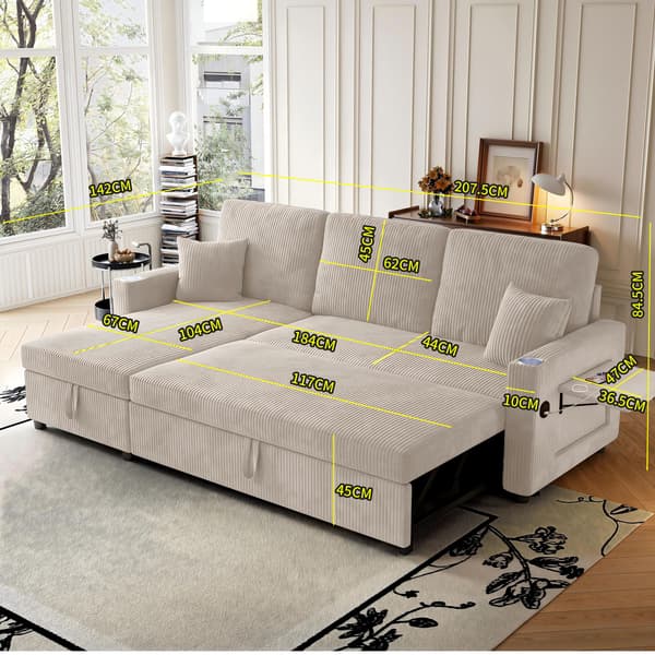 HOMAIRE L-formad bäddsoffa med förvaring beige Manchester Beige