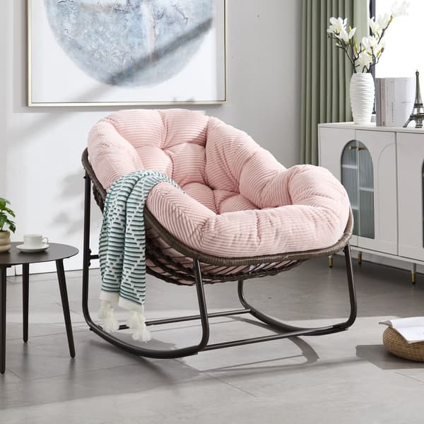 HOMAIRE Utomhus Rattanstol med Stålram och Rosa Sittdyna Rosa