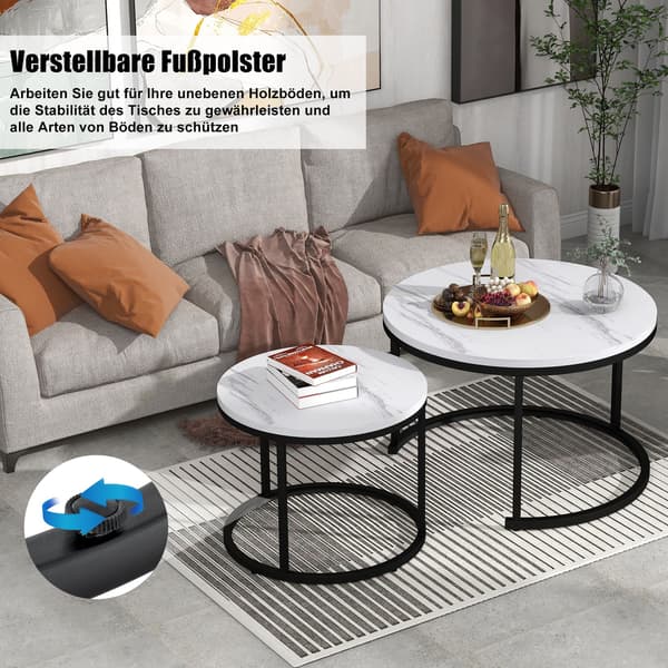 HOMAIRE Runt soffbord 2-pack med marmormönster Marble