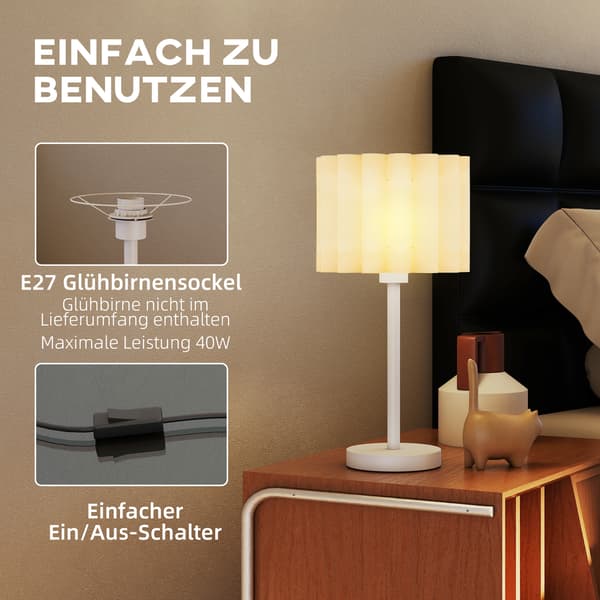 HOMAIRE Retro bordslampa med vit plastskärm och knappströmbrytare, E27 Vit