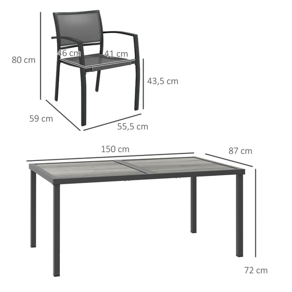 HOMAIRE Trädgårdsmöbelset med 1 bord och 4 stapelbara stolar, grå, 150x87x72 cm Grå