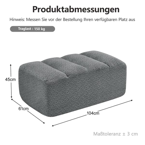 HOMAIRE Brravo Ottoman Grå i Granulär Fleece Grå 104 x 61 x 45 cm