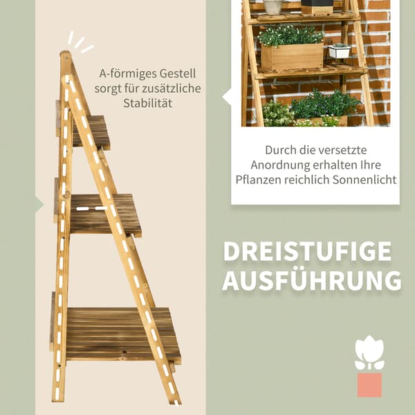 HOMAIRE 3-vånings vikbar blomsterställning i granträ, 93 cm hög, mörkbrun Kolad
