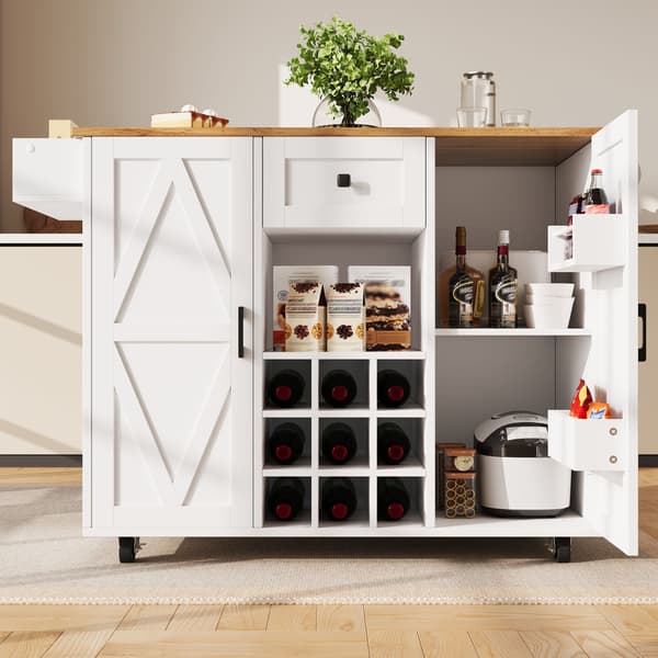 HOMAIRE Multifunktionell köksö med förvaring och utdragbart bord, vit MDF Vit