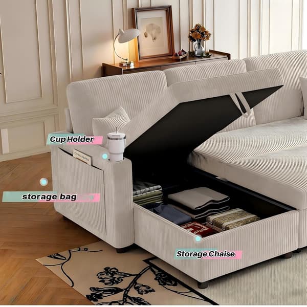 HOMAIRE L-formad bäddsoffa med förvaring beige Manchester Beige