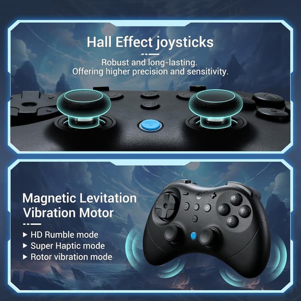 GuliKit Elves 2 Pro trådlös spelkontroll för Switch/Switch 2, Windows, iOS och Android - Hall Effect Joysticks, Svart svart