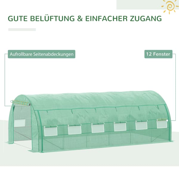 HOMAIRE Polytunnel växthus 6x3x2 m med uppvikbara sidor, UV-skydd, grön Grön