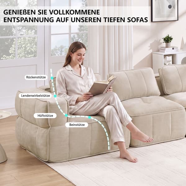 HOMAIRE Extra stort 4-sits molnsoffa utan ram, beige, modulär, 32D högdensitetsskum Beige 344 x 93 x 67 cm