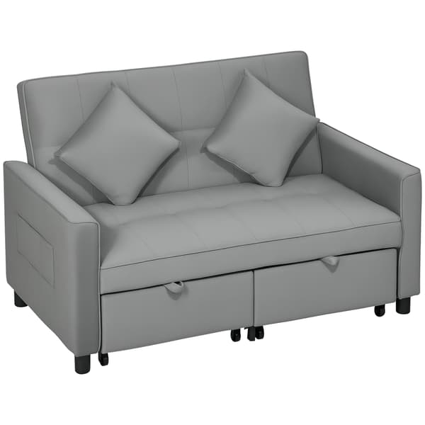HOMAIRE 4-i-1 soffa med justerbar rygg, bäddsoffa med kuddar, grå polyester och eukalyptusträ Grå 140.5 x 90.5 x 89 cm