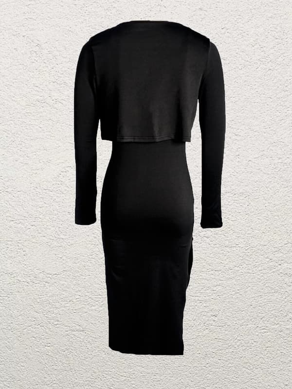 Kvinnors enaxlade Bodycon Midiklänning med sidoslits, stretch "Milk-Silk" stickning, 95% polyester 5% elastan,Size M svart