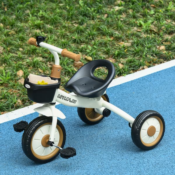 HOMAIRE barncykel trehjuling 2-5 år, justerbar sits, ringklocka, cykelkorg, metallram, vit Vit