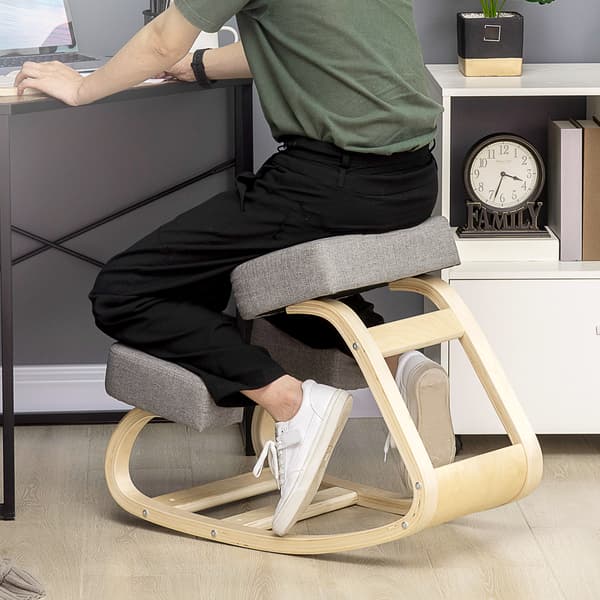 HOMAIRE ergonomisk knästol i björk med grå stoppning, max 120 kg Grå
