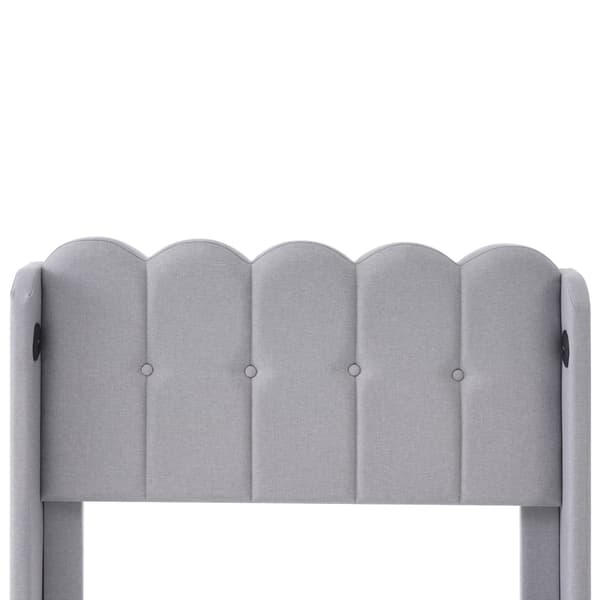 HOMAIRE Enkel Sängram med USB Type C-laddning Grå Linne Rustik Stil Grå 103 x 208 x 103 cm