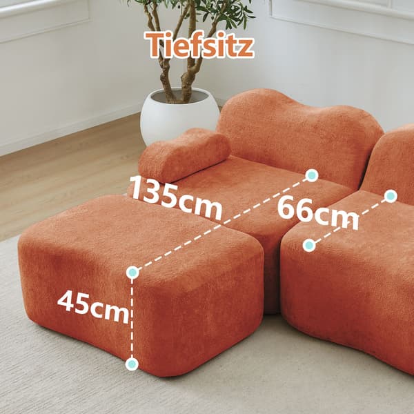 HOMAIRE 3-sits modulsoffa i L-form med ottoman, sammet, orange Orange 288 x 167 x 70 cm