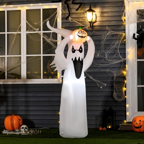 HOMAIRE Halloween uppblåsbart spöke 180 cm med LED-belysning vit och orange i polyester Vit+Orange