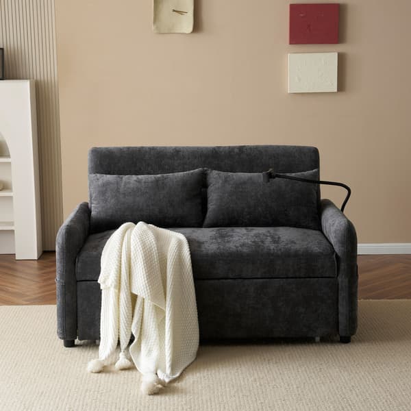 HOMAIRE Modern dubbel hopfällbar bäddsoffa med USB och justerbar ryggstöd, grå chenille Grå 129 x 76 x 81 cm