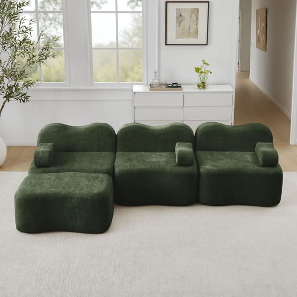 HOMAIRE 3-sits modulsoffa i L-form med ottoman, grön sammet Grön 288 x 167 x 70 cm