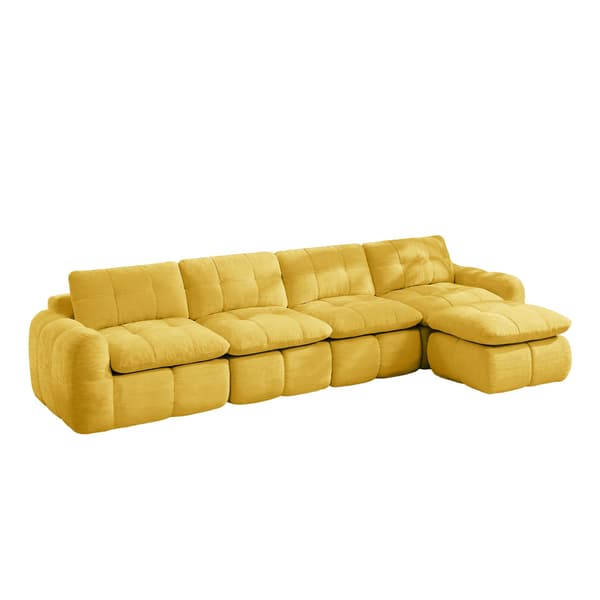 HOMAIRE 4-sits modulsoffa i L-form, chenille, gul, utan ram Gul 334 x 160 x 68 cm