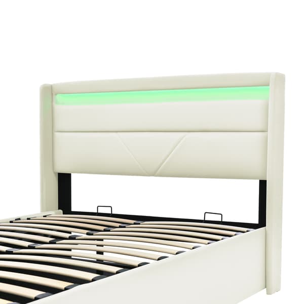 HOMAIRE Hydraulisk Förvaringssäng med LED-belysning Vit PU-läder Vit