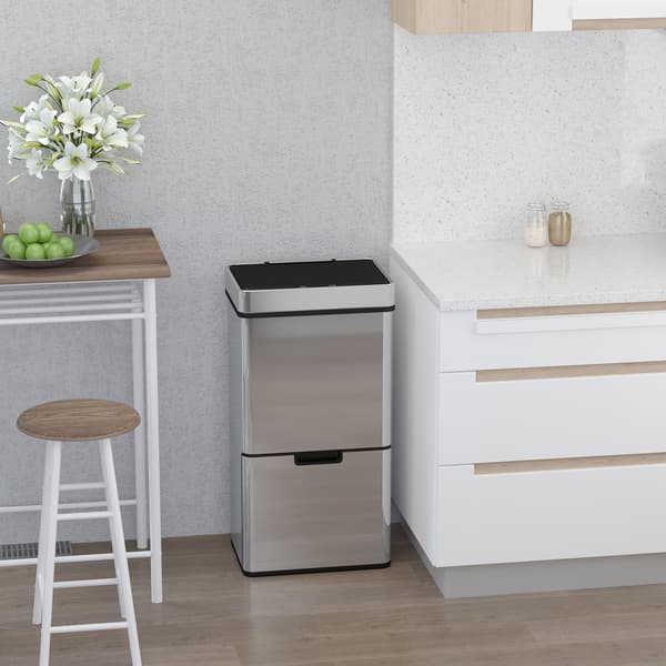 HOMAIRE sensorstyrd soptunna 47L + 2 x 12,5L i rostfritt stål för kök, vattentät, silver Silver