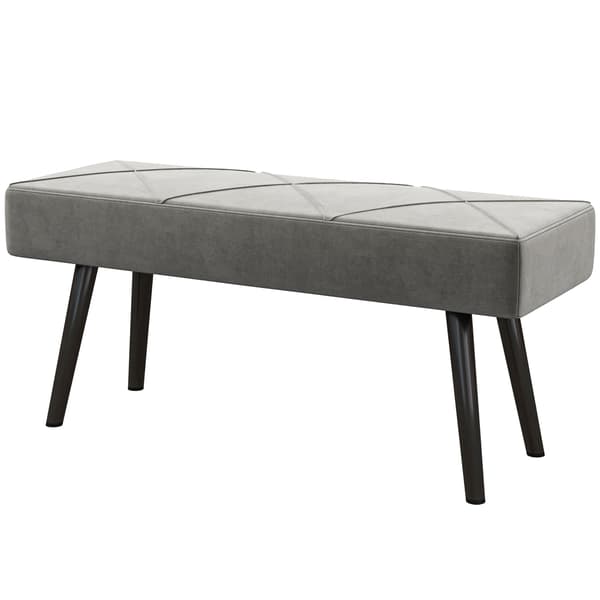 HOMAIRE Polstrad sittbänk i sammet, 100x36x45 cm, grå med stålben Grå