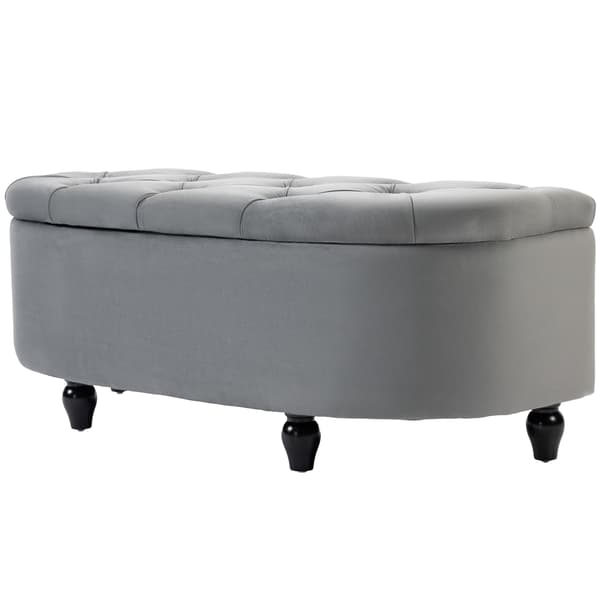 HOMAIRE Mörkgrå Samtsoffa med Förvaring, Mjukstängande Lock, 120x46x42 cm Mörkgrå