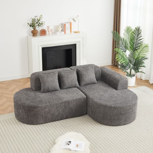 HOMAIRE Modern L-förmigt Ecksofa i anthrazit med rundat design och Chenille-stoff Grå