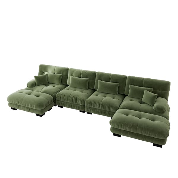 HOMAIRE modulsoffa i U-form, 4-sits grön chenille med flyttbar ottoman Grön 406 x 145 x 81 cm