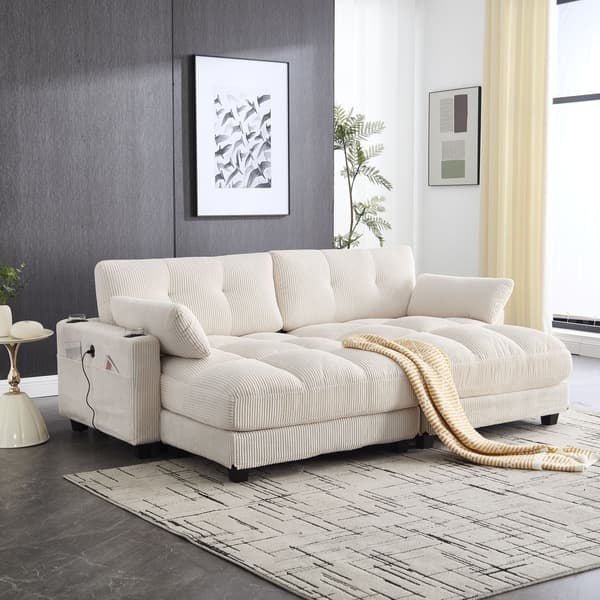 HOMAIRE Beiges 2-sits Cordsoffa med USB och förvaringsfickor Beige