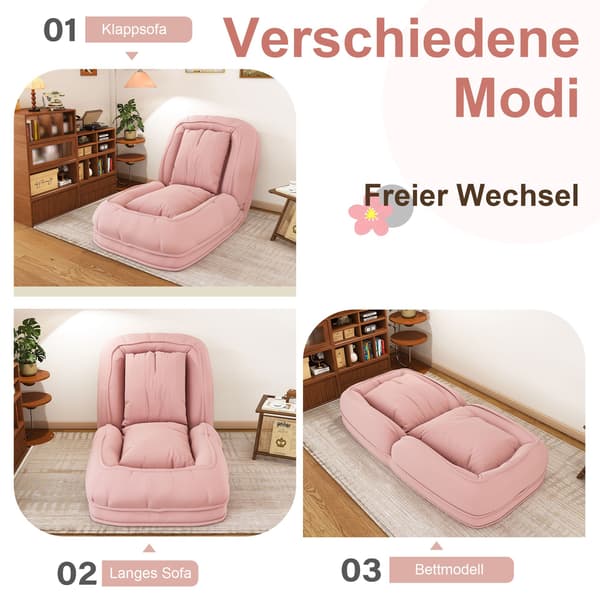 HOMAIRE Fällbart Ergonomiskt Sängsofa för Vuxna & Husdjur – 5-Positioner, 2 Kuddar, Spara Plats Multifunktionellt Lounge för Vardagsrum & Sovrum (Rosa Rosa 180 x 90 x 26 cm