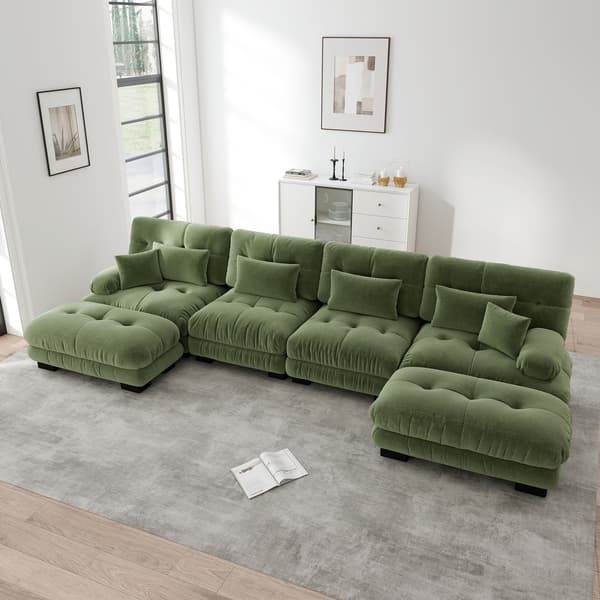 HOMAIRE modulsoffa i U-form, 4-sits grön chenille med flyttbar ottoman Grön 406 x 145 x 81 cm