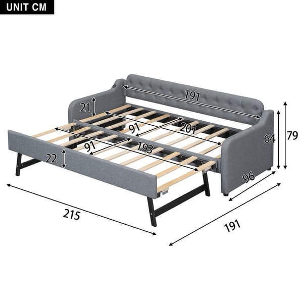 HOMAIRE bäddsoffa med USB-port i linne, modern stil, grå Grå 215 x 191 x 79 cm