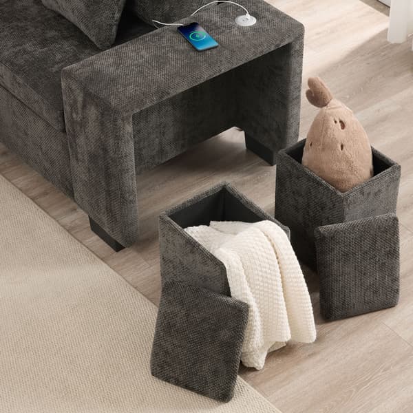 HOMAIRE L-formad bäddsoffa med förvaring, USB/USB-C, grå chenille Grå 220 x 205 x 86.5 cm