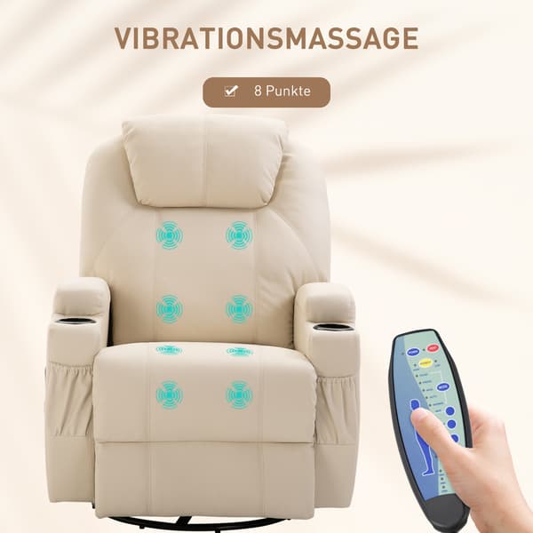 HOMAIRE Relaxsessel med massage, vibration, fotstöd och sidoficka, gräddvit Gräddvit