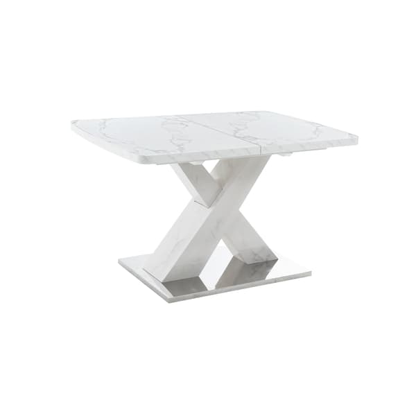 HOMAIRE Modern rektangulär matbord 120-160 cm, utdragbart med vit marmortopp och X-formad stålben Vit 160 x 80 x 76.5 cm