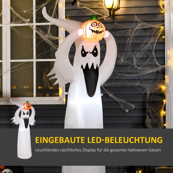 HOMAIRE Halloween uppblåsbart spöke 180 cm med LED-belysning vit och orange i polyester Vit+Orange