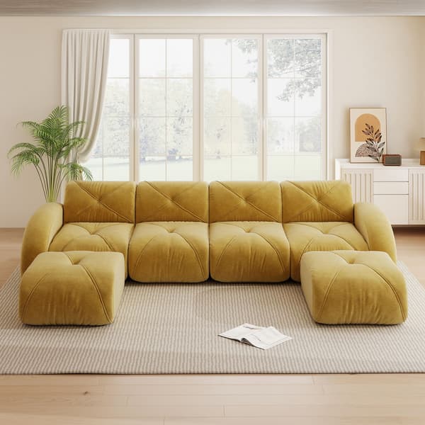 HOMAIRE U-formad modulsoffa 4-sits med 2 pallar, gul chenille Gul 358 x 171 x 76 cm