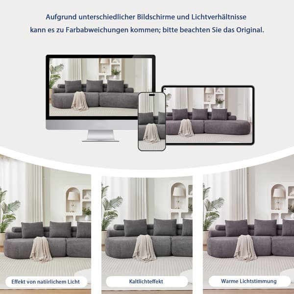 HOMAIRE Modulsoffa i halvmåneformigt Chenille-Design, 3-delad, anthrazitgrå Grå