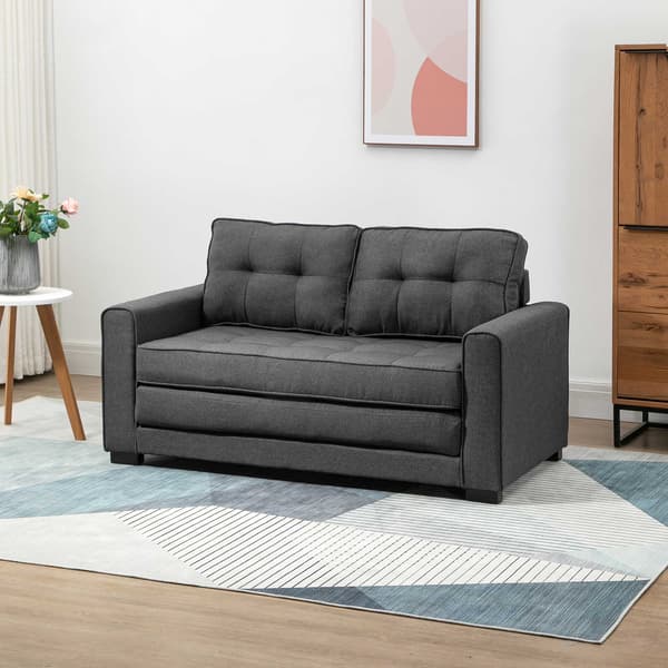 HOMAIRE Klappsoffa 2-sits Grå i Linnekänsla med Sängfunktion 147,5x75x85 cm Grå