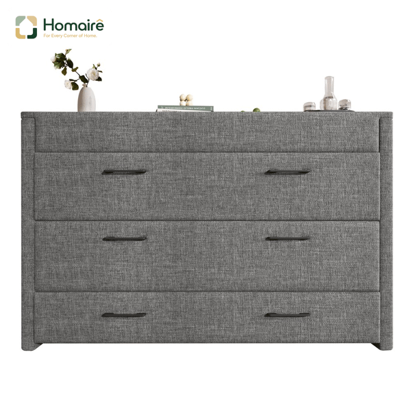 HOMAIRE Murphy-säng med förvaringslåda och USB Type-C, linnetyg, rustik stil Grå 201.5 x 150 x 95.5 cm